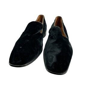 Men Genuine Massimo Matteo Black Velvet Leather Loafers shoes 9 Made In Italy